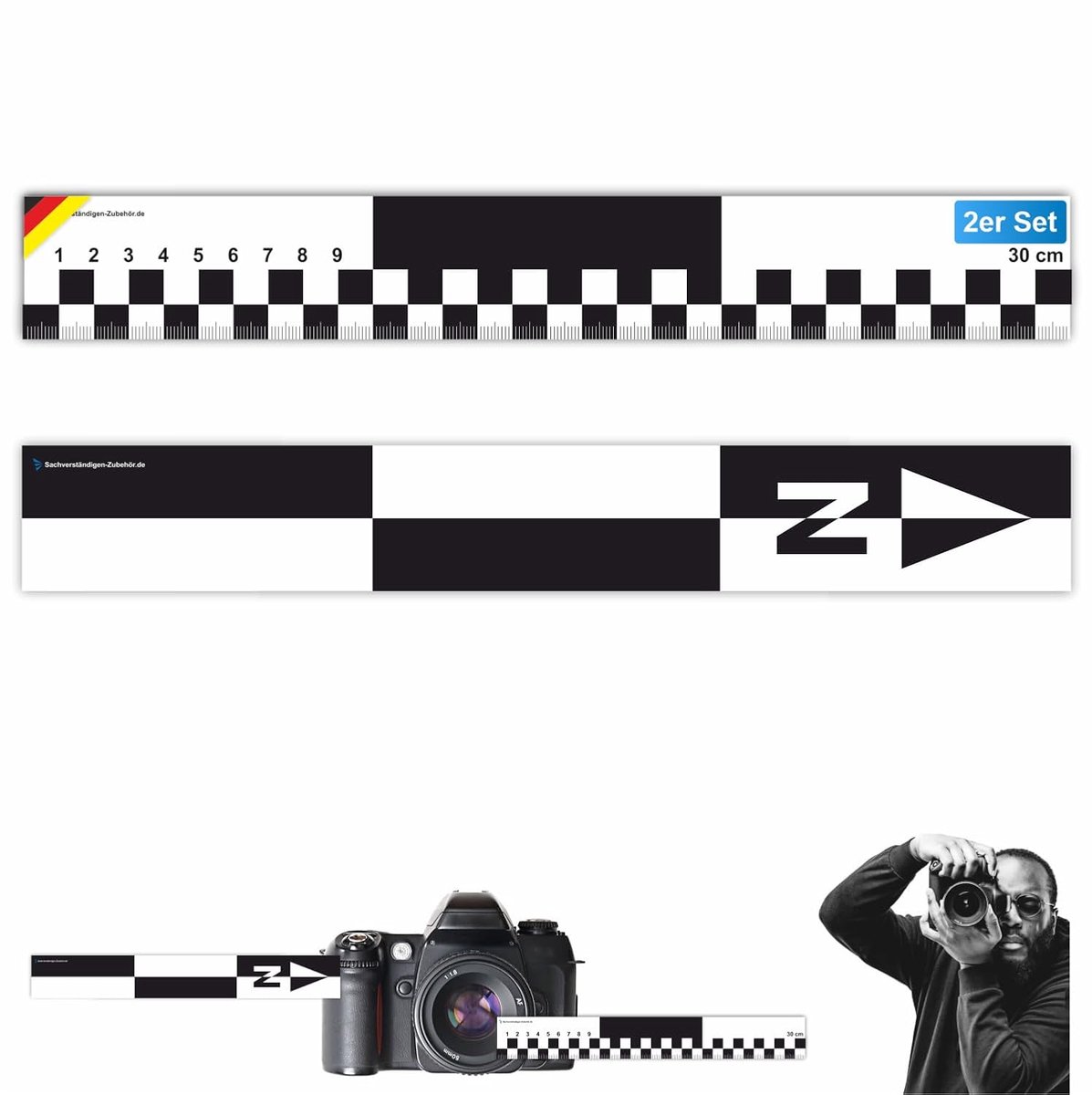 SnelShoppen - Set Meetlat voor Foto Documentatie, Professionele Kleur Ruler, Stabiele Kunststof Meetlat voor Auto's en Documentatie, Hoge Resolutie, D