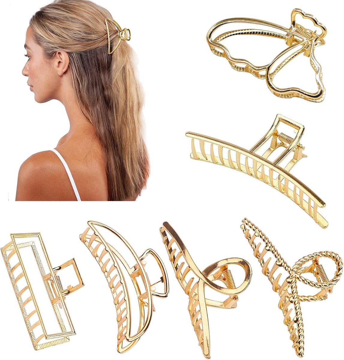 SnelShoppen - 6 Stuks Grote Haarclips voor Vrouwen en Meisjes - Gouden Metalen Haarclips - Antislip Haargrippers met Sterke Grip voor Dik Haar - Perfe