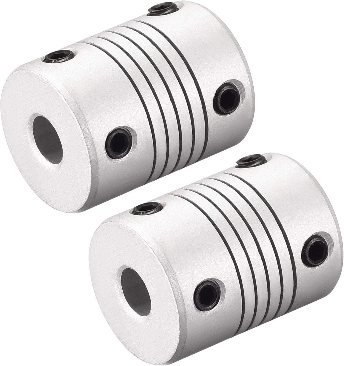 SnelShoppen - Flexibele Koppeling 6.35mm tot 8mm Aluminium Alloy Clutch Motoras - Verbindingslengte 25mm - Set van 2 Stuks - Zilver