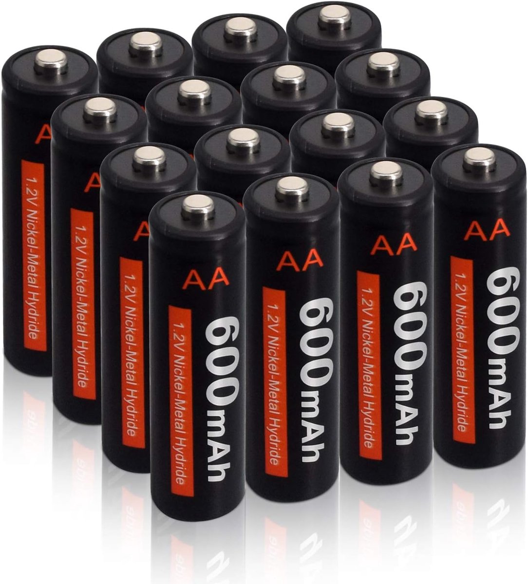 SnelShoppen - AA Oplaadbare Batterijen 600mAh Ni-MH Set van 16 - Laag Zelfontladend, Ideaal voor Tuinlampen, Feesten en Camping