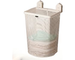 Ulisem - Zuignap wasmand - 2026 nieuw wit voor student en badkamer - Wandmontage zonder boren - Sterke zuignap voor glas en tegels - Afneembare mesh waszak - Ademend gaas voorkomt geurtjes - Incl ophanghaak - Eenvoudig te monteren - Wit