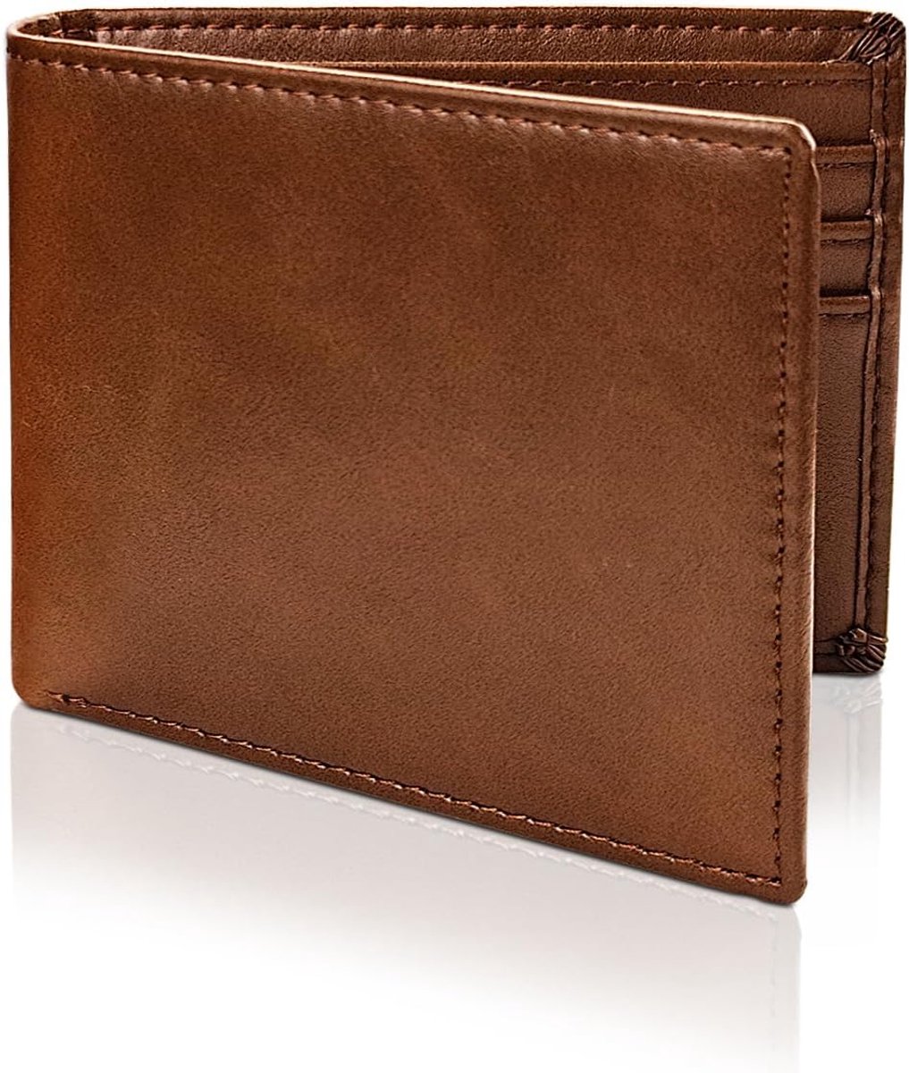 SnelShoppen - Bifold Wallet voor Mannen, Slimme RFID Blokkerende Portemonnee, PU Leer Minimalistisch, Lichtgewicht Bruine Wallet voor Werk en Winkelen