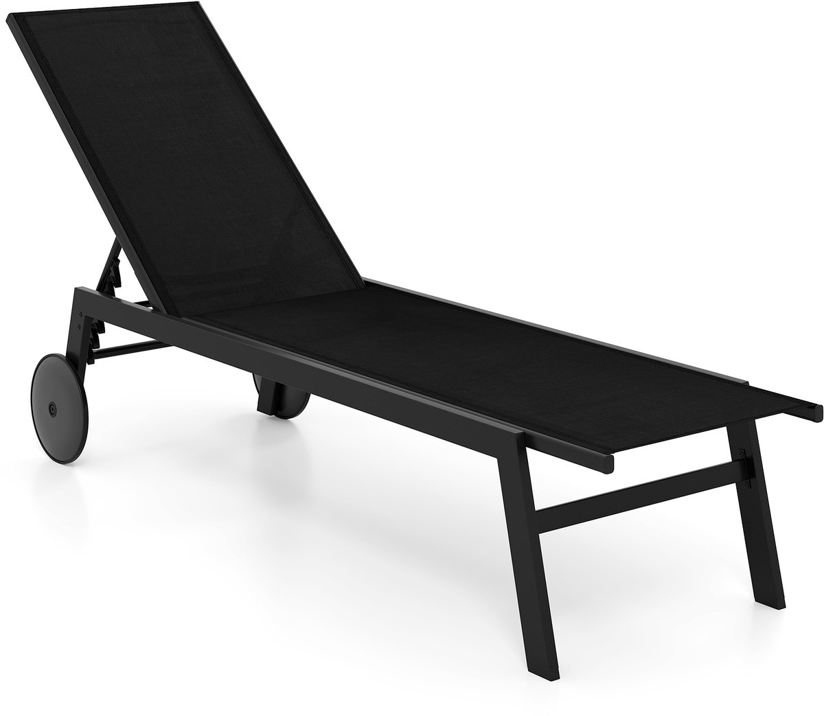 COSTWAY Zonneligstoel met wielen, tuinligstoel met verstelbare rugleuning en sneldrogende stof, rolstoel tot 150 kg belastbaar, ligstoel voor tuin, balkon, terras, zwart
