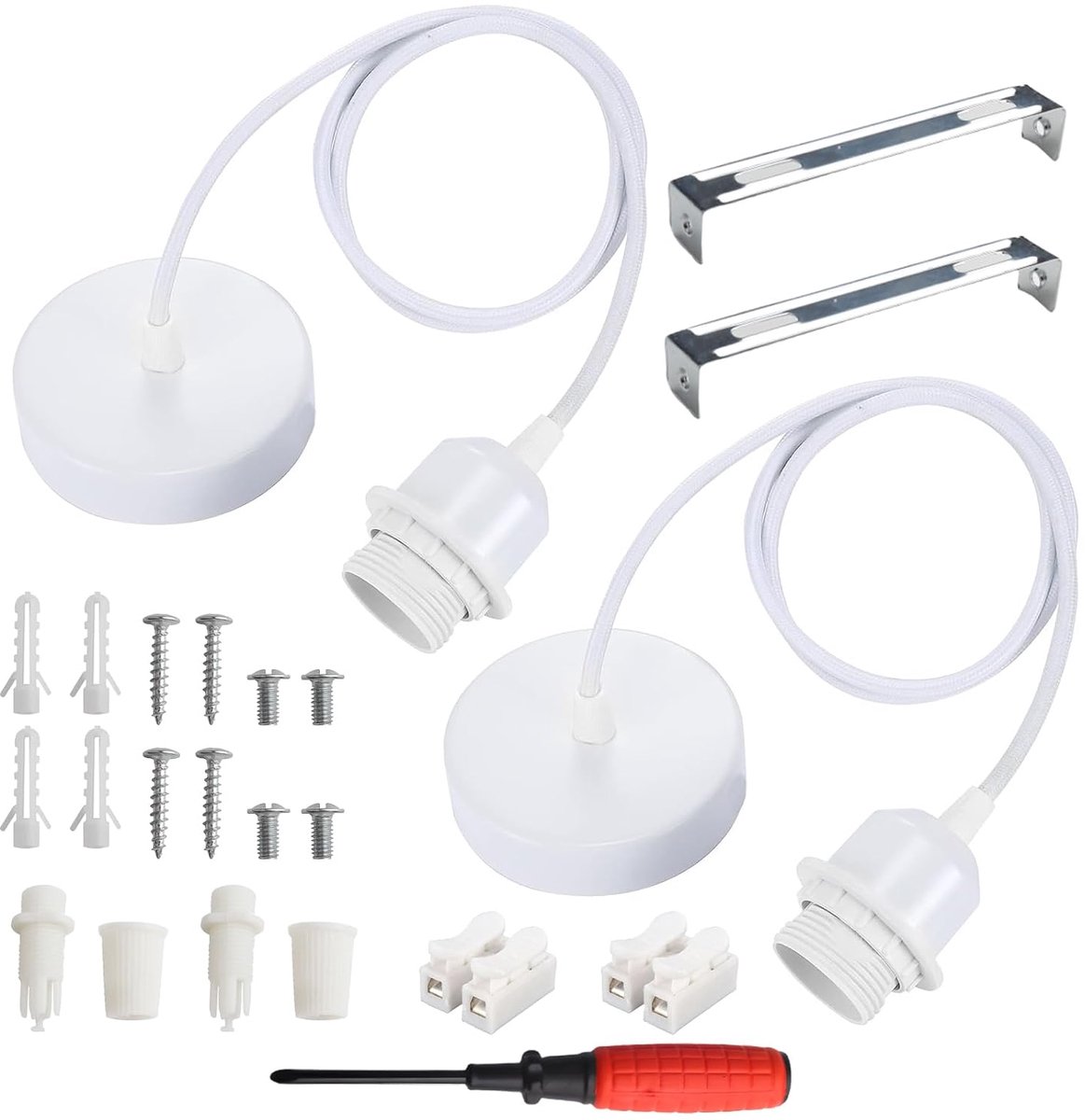 SnelShoppen - E27 Hanglamp Pendel Lamp met 150cm Kabel, Wit, Geschikt voor Keuken, Woonkamer, Restaurant, Max. 60W, Hoogwaardige Metalen Lamp Houder