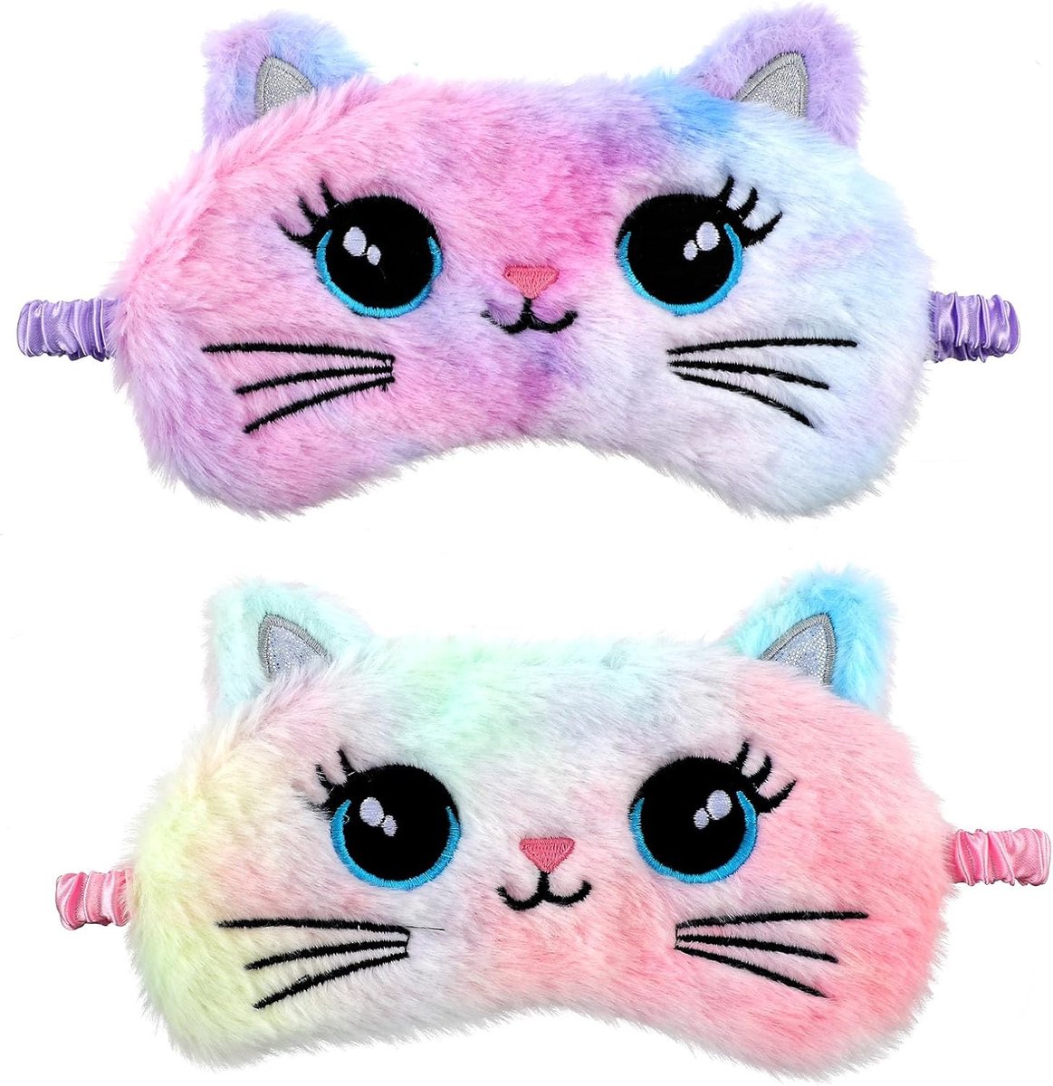 Thijox - Slaapmasker voor Kinderen Set van 2 - Zachte Pluche Blinddoek met Schattige Dieren - Comfortabele Slaapoogafdekking voor Meisjes en Jongens -