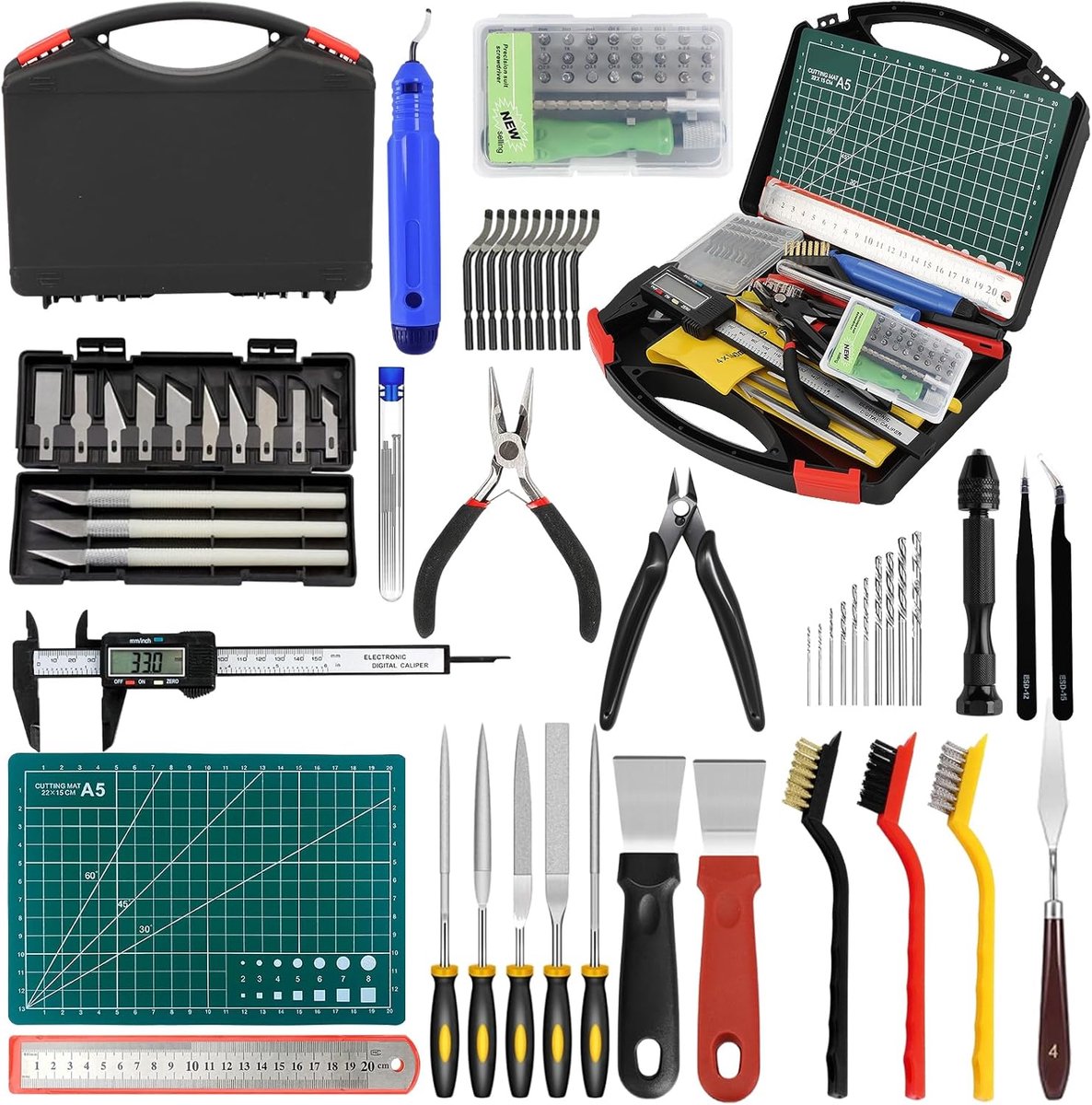 SnelShoppen - 105-delige Modelbouw Gereedschap Set - Professionele Tools voor Gundam, Vliegtuig en Auto Modelbouw - Inclusief Digitale Caliper, Schaal