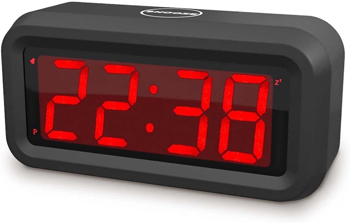 Thijox - Digitale wekker met groot LED-display, batterij-aangedreven klok, 2 helderheidsniveaus, instelbaar volume, snooze functie, ideaal voor slaapk