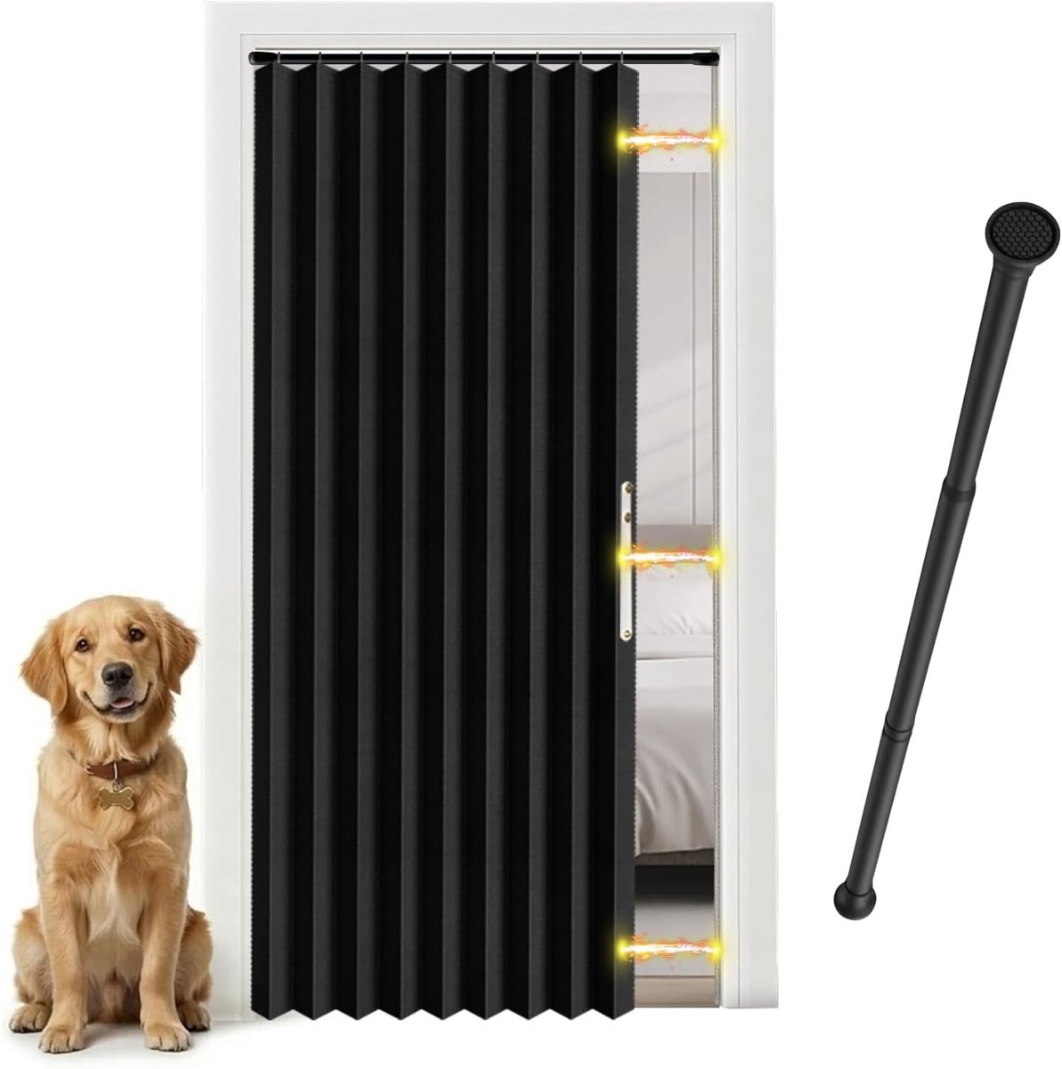 SnelShoppen - Opaque Deur Gordijn met Magneetsluiting en Telecopische Stang - Geen Boren - Zwart H198 x B106cm - Privacy Bescherming voor Deur, Raam,
