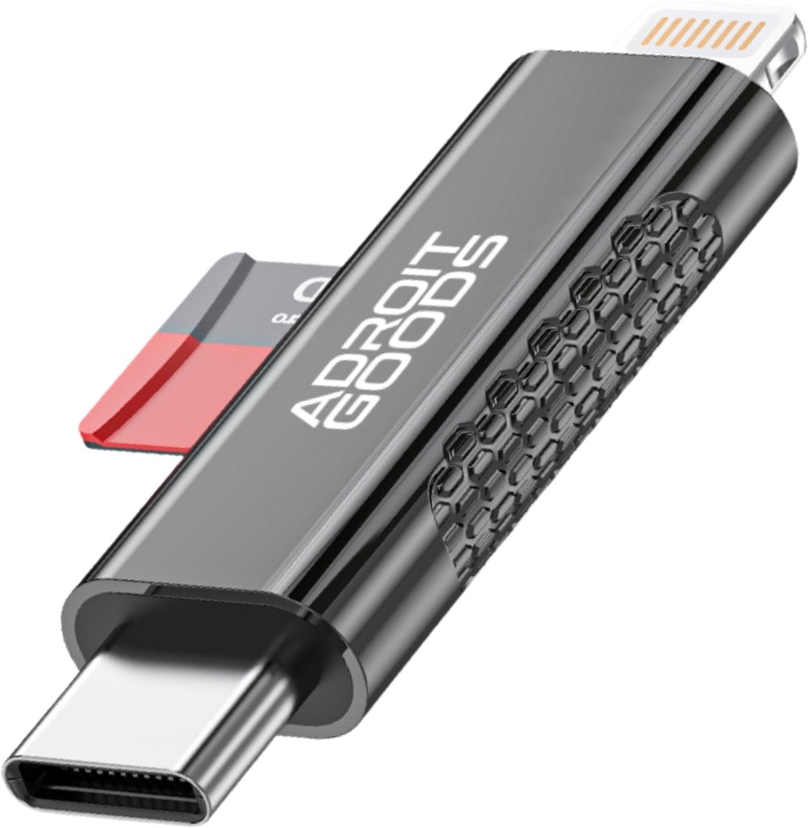 AdroitGoods Micro SD kaartlezer geschikt voor USB-C en Lightning - TF kaart adapter OTG geheugenkaart reader snelle data overdracht voor smartphone tablet laptop iPhone en iPad - Grijs