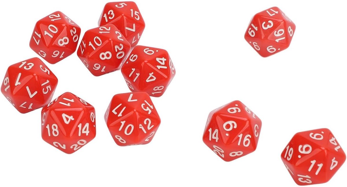 SnelShoppen - 10 Stuks Lichtgewicht D20 Polyhedral Dobbelstenen Set - Hoogwaardige 20-Zijdige Dobbelstenen in Rood voor RPG Spellen, Feesten en Spelle