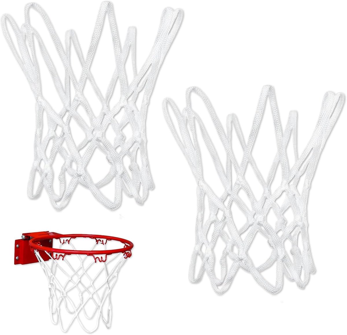 Basketbalnet Set - Sportnet Vervanging - Buiten Spelen - Anti-whip Technologie - 2 Stuks - Wit