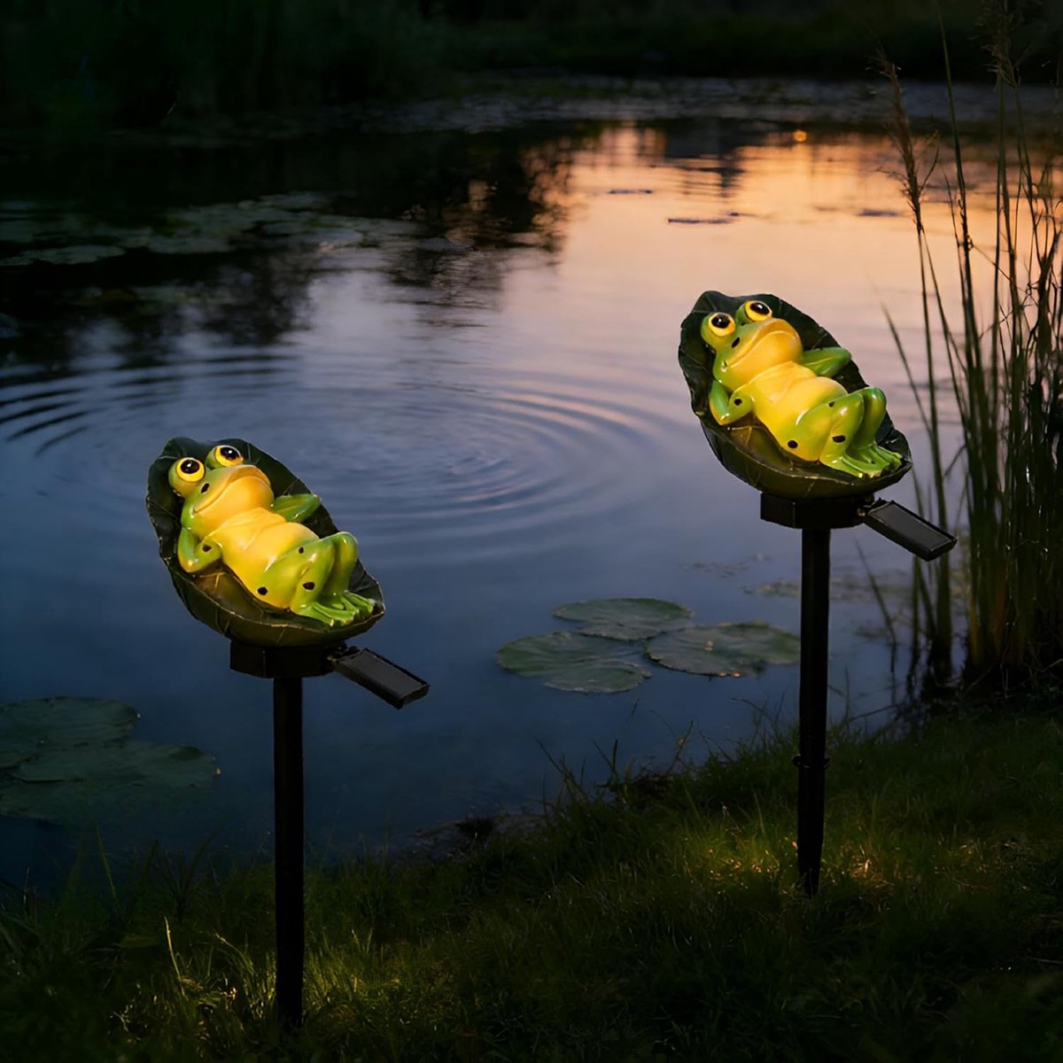 SnelShoppen - Solar Powered Lotus Leaf Frog Light - Tuin Decoratie - Schattige Dieren Grondlamp - Draadloze Dusk tot Dawn LED Licht - Waterdicht - Nat