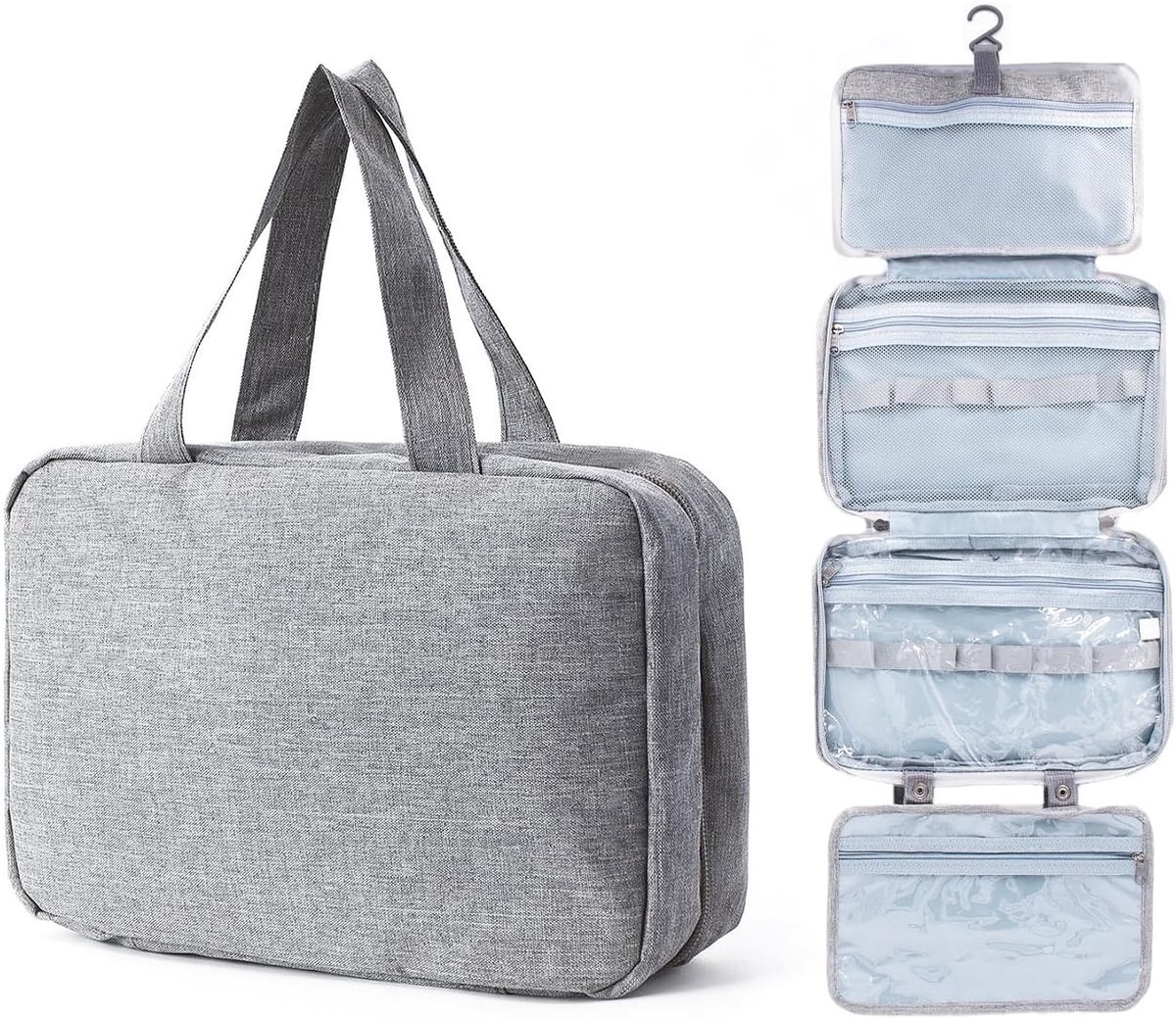SnelShoppen - Grote Grijze Reistas voor Cosmetica, Toilettas, Makeup Organizer, Ruime Capaciteit, Vouwbaar, Perfect voor Thuis en Reizen