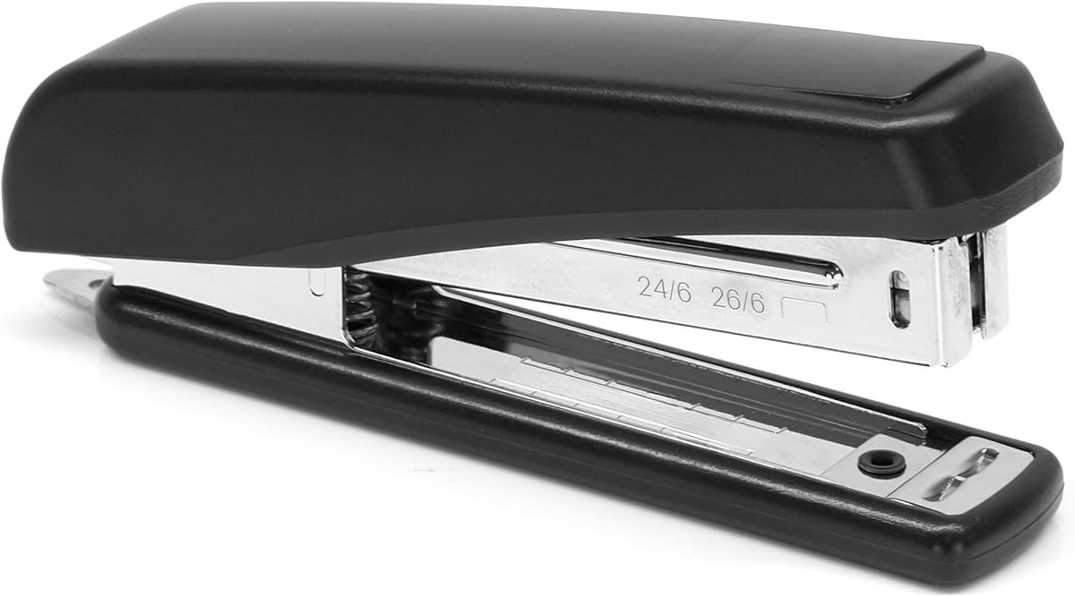SnelShoppen - Robuuste Metal Stapler 100% Metaal voor 24/6 en 26/6 Nietjes - 30 Bladen voor Thuis en Kantoor - Zwart