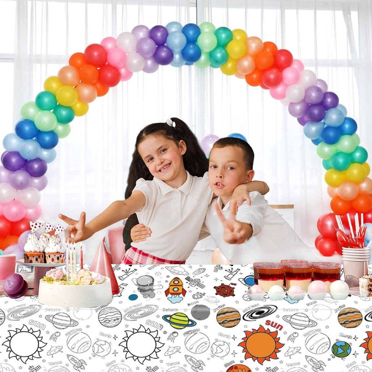 SnelShoppen - Astronaut Tafellaken 137 x 274 cm - Kinderen Feest Decoratie - Kleurplaat Tafellaken - Verjaardag - Creatieve Activiteiten