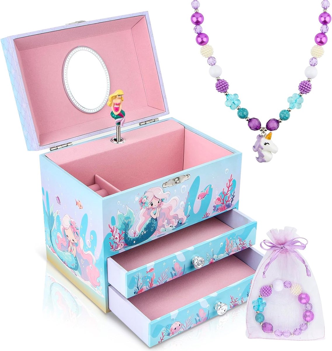SnelShoppen - Muzikale Sieradenbox voor Meisjes, Ballerina Muziekdoos met 2 Uittrekkende Lades, Sieradenbox voor Kinderen, Verjaardagscadeau voor Meis