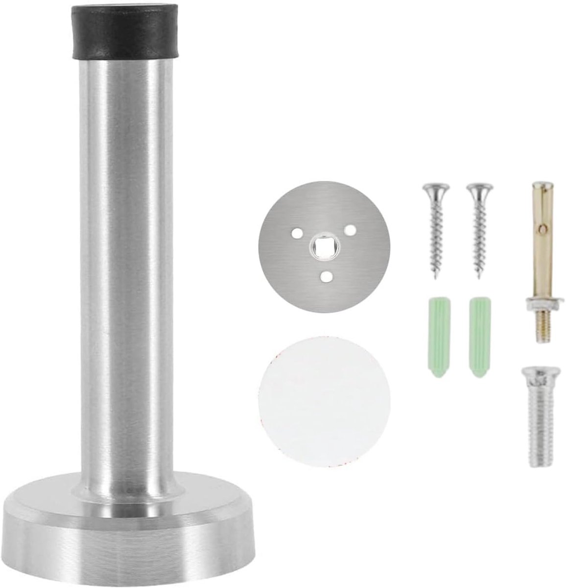 SnelShoppen - Premium RVS Deurstoppers zonder Boren, Geluidsabsorberende Deurstoppers met Rubber Ring, 8cm/3.15in, Zilver, Geschikt voor Alle Deuren