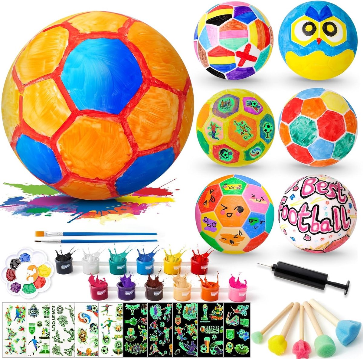 SnelShoppen - Voetbal Schilder Set voor Kinderen - 6 Delige Creatieve Set met 12 Kleuren, Stickers, Kwasten en Schilder Gereedschap - Perfect voor Jon