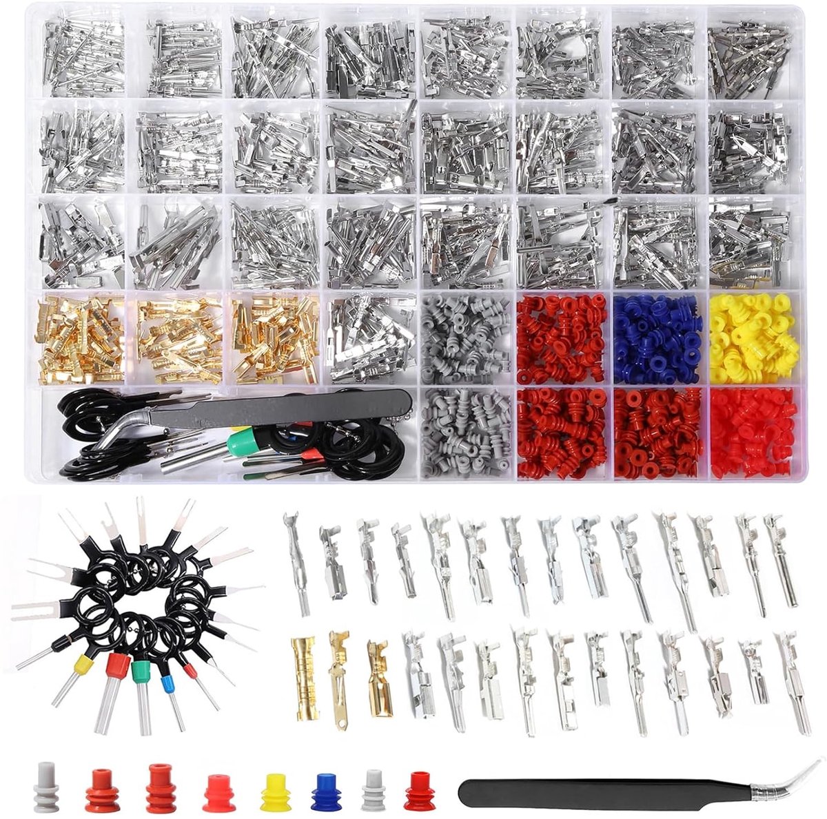 SnelShoppen - Car Electrical Connector Set 950 Pcs - Terminal Pins Connector 1/1.5/1.8/2.2/2.3/2.5/2.8/3.5mm - Male en Female voor Auto's, Motorfietse