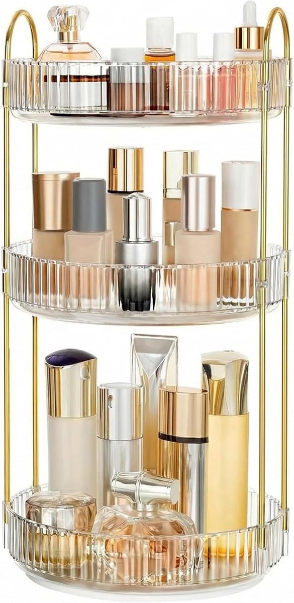 SnelShoppen - Makeup Organiser 360° Rotating Cosmetica Ronde Badkamer Organizer 3 Laags Transparant - Perfume Rack, Beauty Organizer voor Skincare en