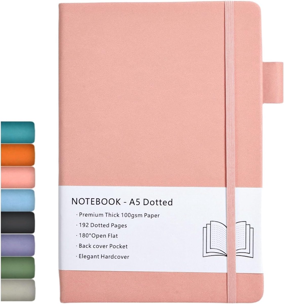 SnelShoppen - Dotted Notebook A5 - Dotted Diary met Premium 100 GSM Papier, Hard Cover, 192 Pagina's, Faux Leather, Pink, Perfect voor Notities, Journ