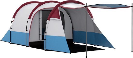FloraGrace Tunneltent 3 Personen Met 2 Ruimtes En Voortent 420 X 200 X 150 Cm Polyester Rood Voor Kamperen En Tuin Met Lichthaak — afbeelding 3