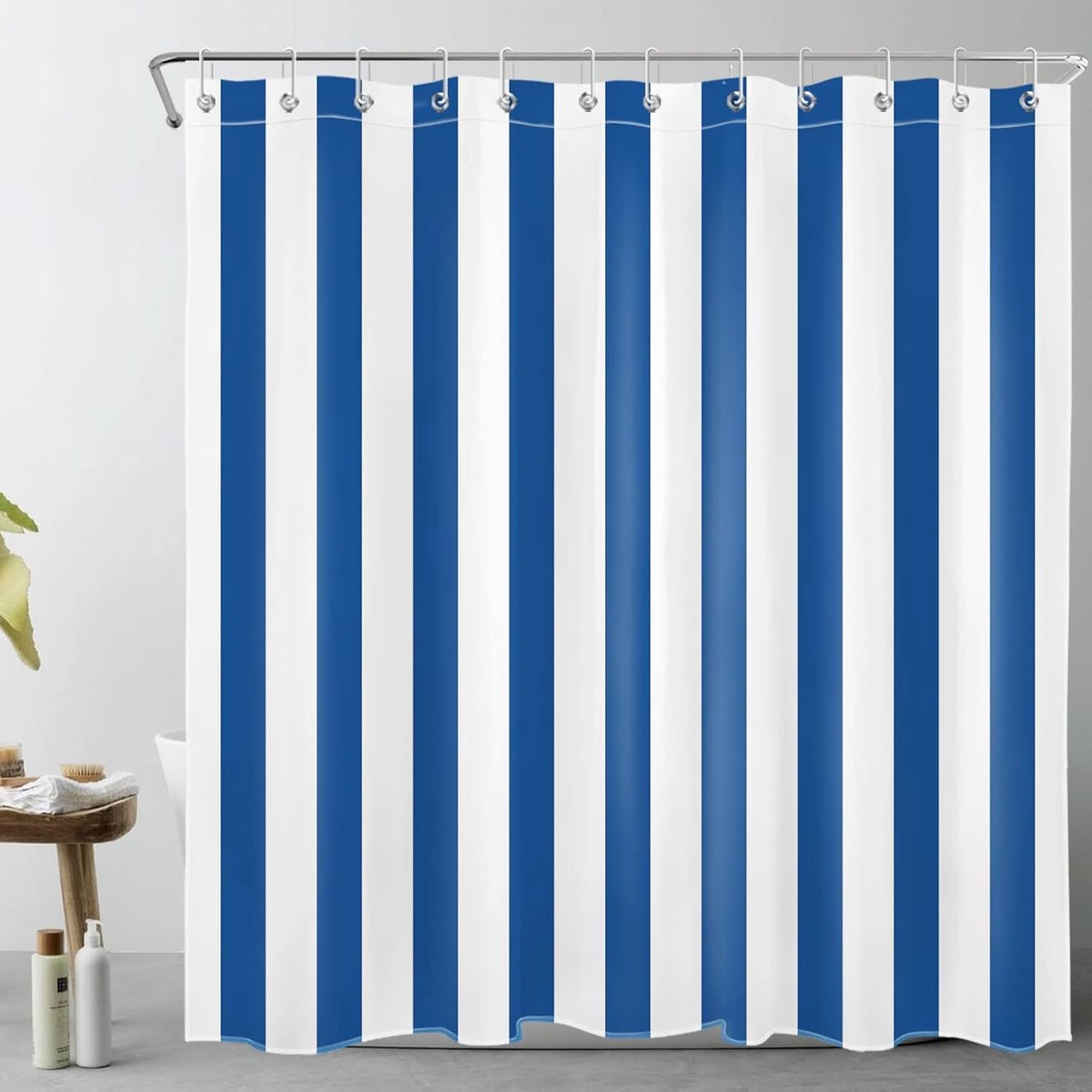 SnelShoppen - Strak Gestreepte Douchegordijn 180x200cm - Waterdicht, Schimmelbestendig, 100% Polyester - Inclusief Ringen - Minimalistisch Blauw/Wit D