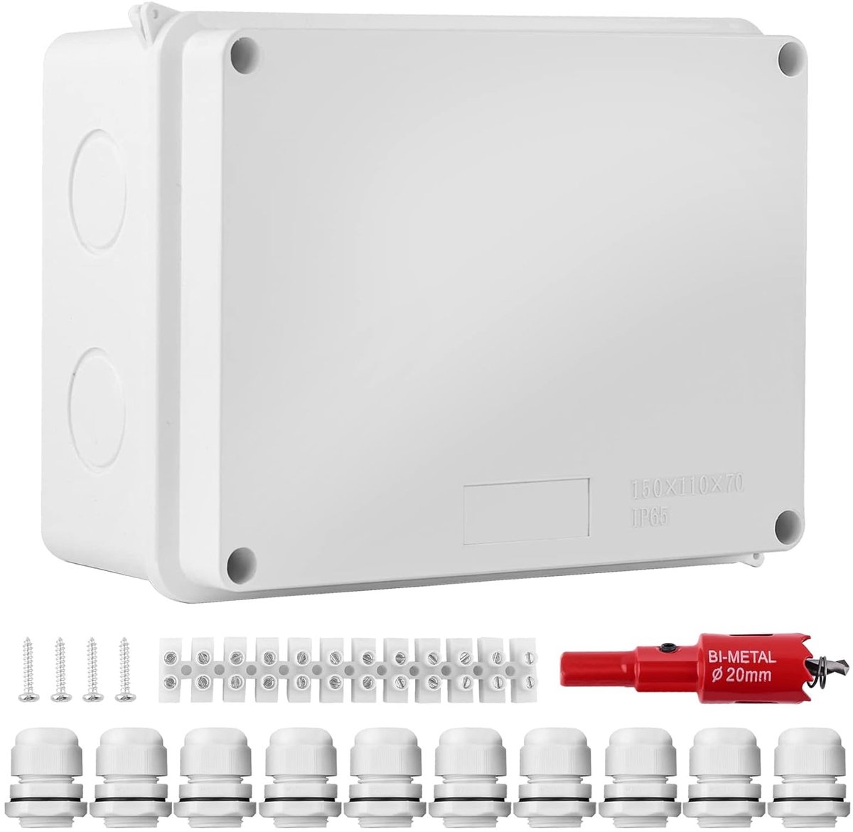 SnelShoppen - Waterdichte IP65 Junction Box 15x11x7 cm, Opbouwdoos voor Tuin en Vochtige Ruimtes, M20 voor Kabels 6-12 mm, Duurzaam en Stofdicht
