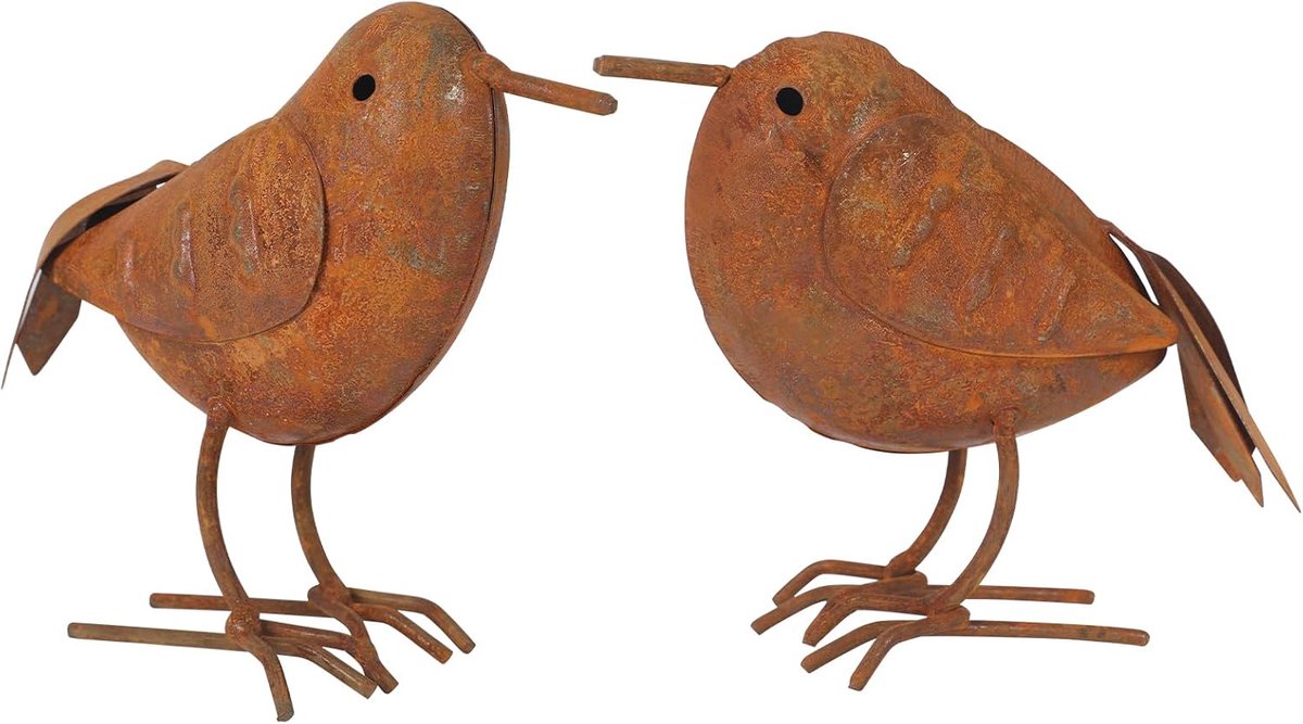SnelShoppen - 2 Stuks Tuindecoratie Metalen Vogels 3D Roestvogel Tuinsteker Vintage Zangvogel Outdoor Decoratie voor Tuin Binnenplaats Terras Boerderi