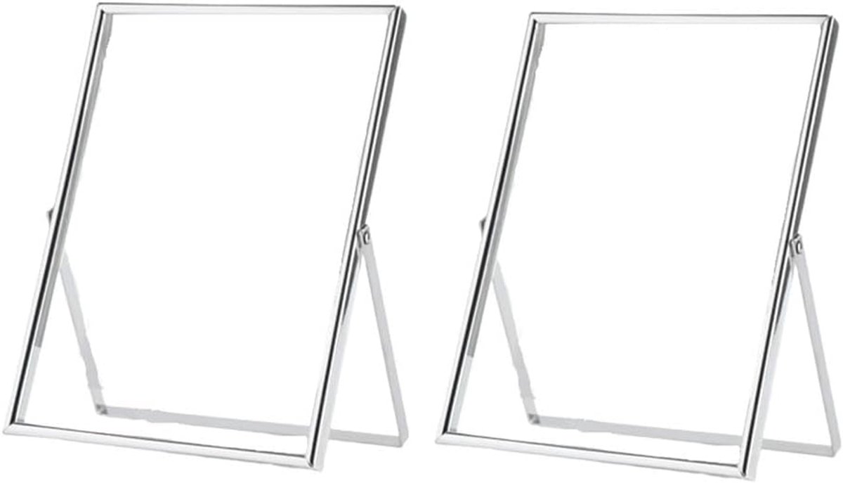 SnelShoppen - Set van 2 Zilveren Floating Fotolijsten van Metaal en Glas, 5x7 inch, Stijlvolle Interieurdecoratie voor Verticale Tafelopstelling