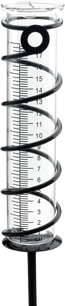 SnelShoppen - Precipitatieschaal met Grondspike, Glazen Regenmeter met Metalen Stand, Verwijderbare Regenmeter met Spiraal Metalen Pin voor Tuin, Voge
