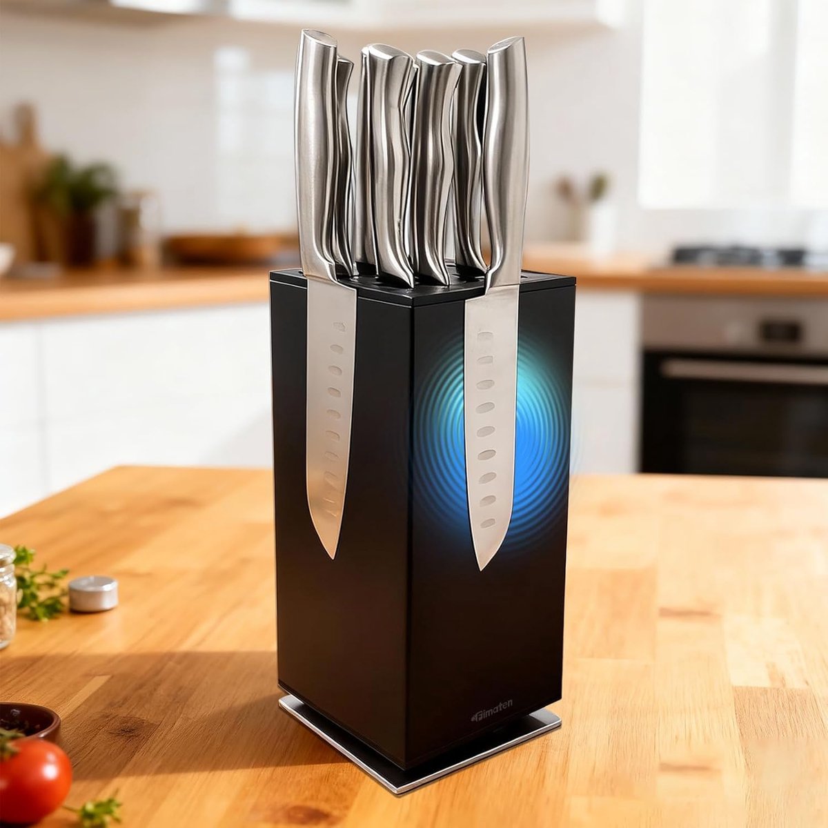 SnelShoppen - Magnetisch Messenset Blok 360° Rotatable RVS Keuken Messenslijper zonder Messen Zwart - Universele Magnetische Messenhouder voor Keukenm