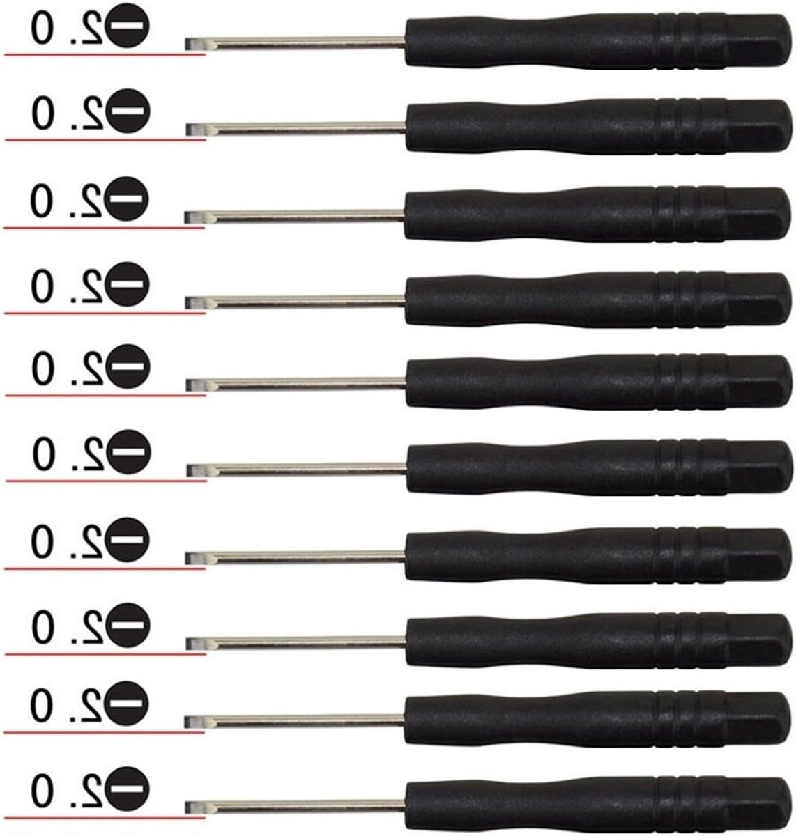 Set van 10 Groefkop Mini Schroevendraaiers van 2mm voor Mobiele Telefoons, Tablets en Kleine Elektronica