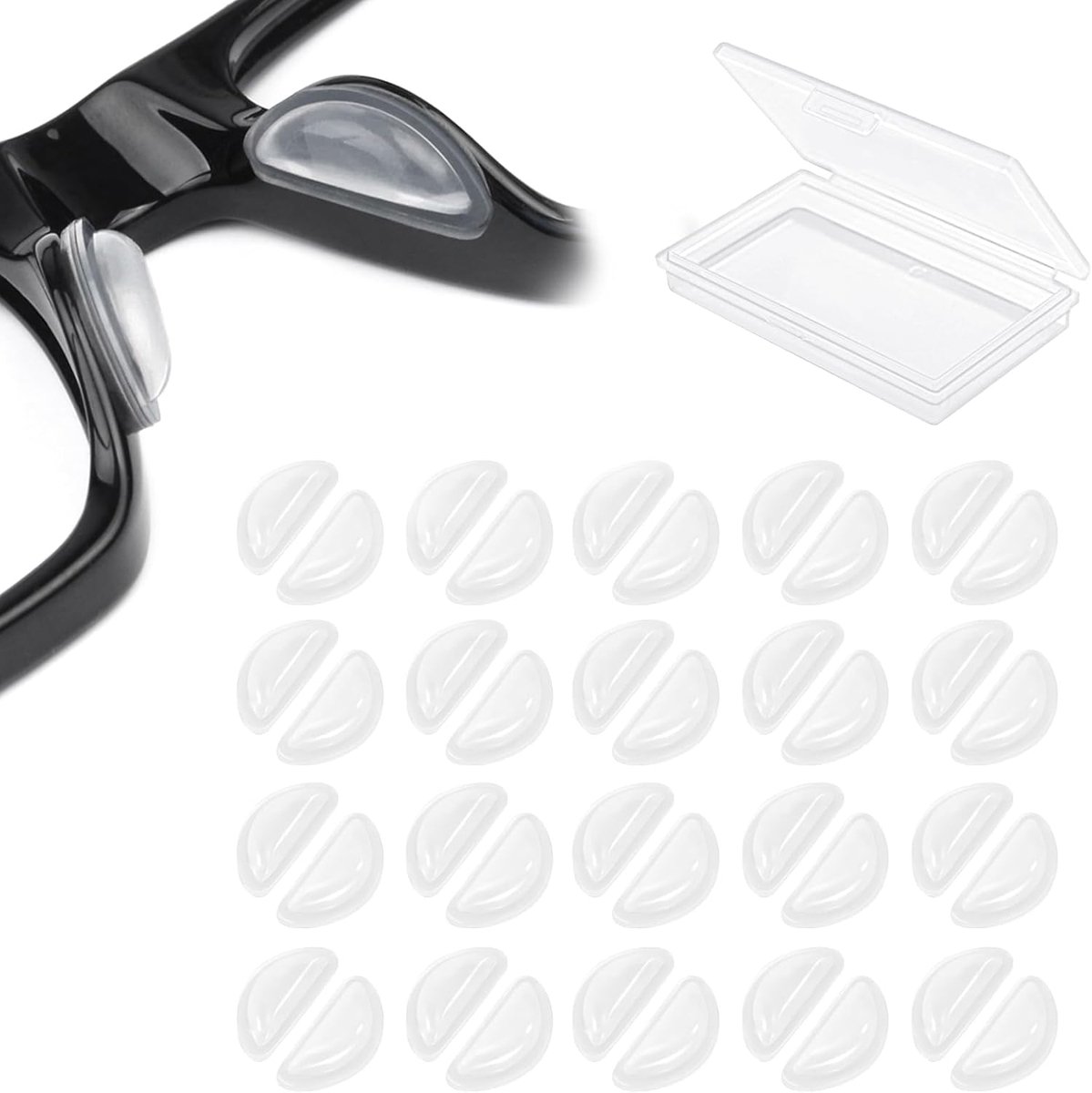 SnelShoppen - 20 Pairs Neuspads voor Brillen, Zelfklevende, Antislip Siliconen Neussteunen, Transparante Neus Pads voor Brillen en Zonnebrillen, 15x6x