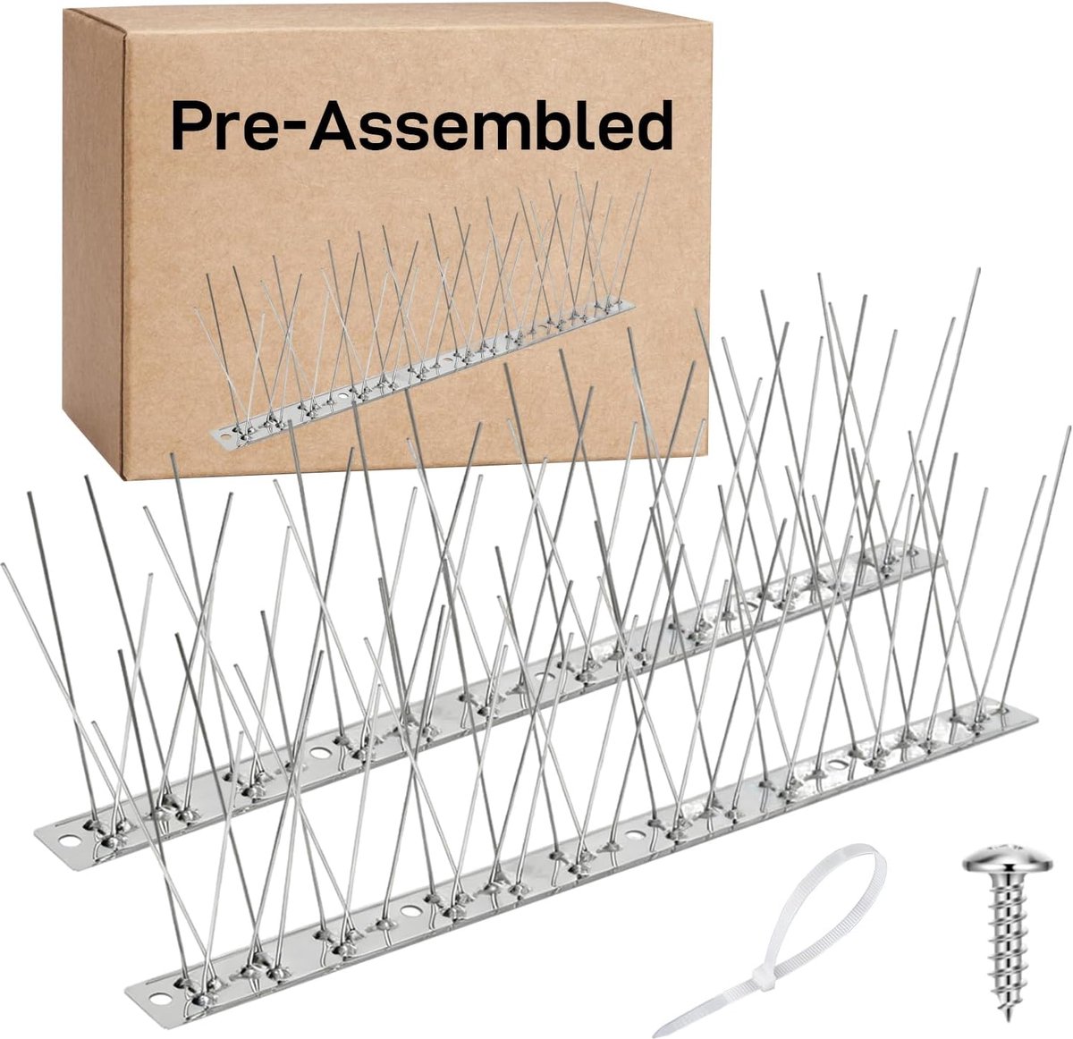 SnelShoppen - Voorgemonteerde Vogelafweerspikes 1,5 Meter - Duivenafweerspikes Roestvrij Staal - 360° Bescherming - Dichte Spike-opstelling voor Dak,