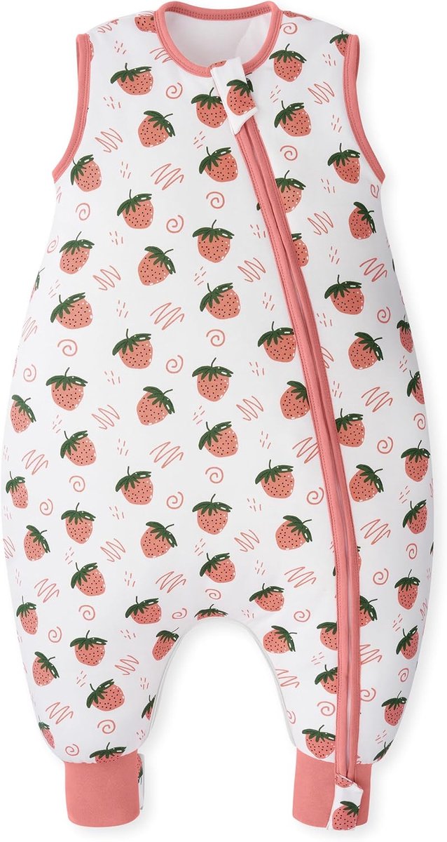 SnelShoppen - Baby Slaapzak 2.5 TOG met Voetjes, Winter, 6-18 Maanden, 70 cm, Roze Aardbeien, Ademend Katoen, Comfortabel en Veilig