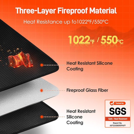 SnelShoppen - Fireproof Grill Mat 50 x 60 cm - Hittebestendige BBQ Beschermmat voor Tafelgrill, Gasbarbecue, Houtskool, Smoker en Pizzaoven - Makkelij van snelshoppen — afbeelding 5