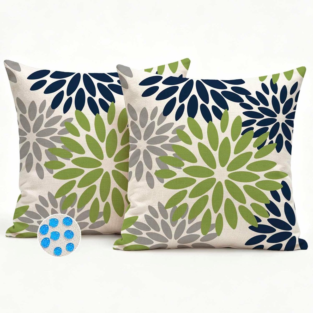 SnelShoppen - Set van 2 Dahlia Kussenhoezen voor Sofa, Waterdicht en Duurzaam, Grijs en Groen, 45 x 45 cm, Modern Bloem Design voor Woonkamer, Slaapka