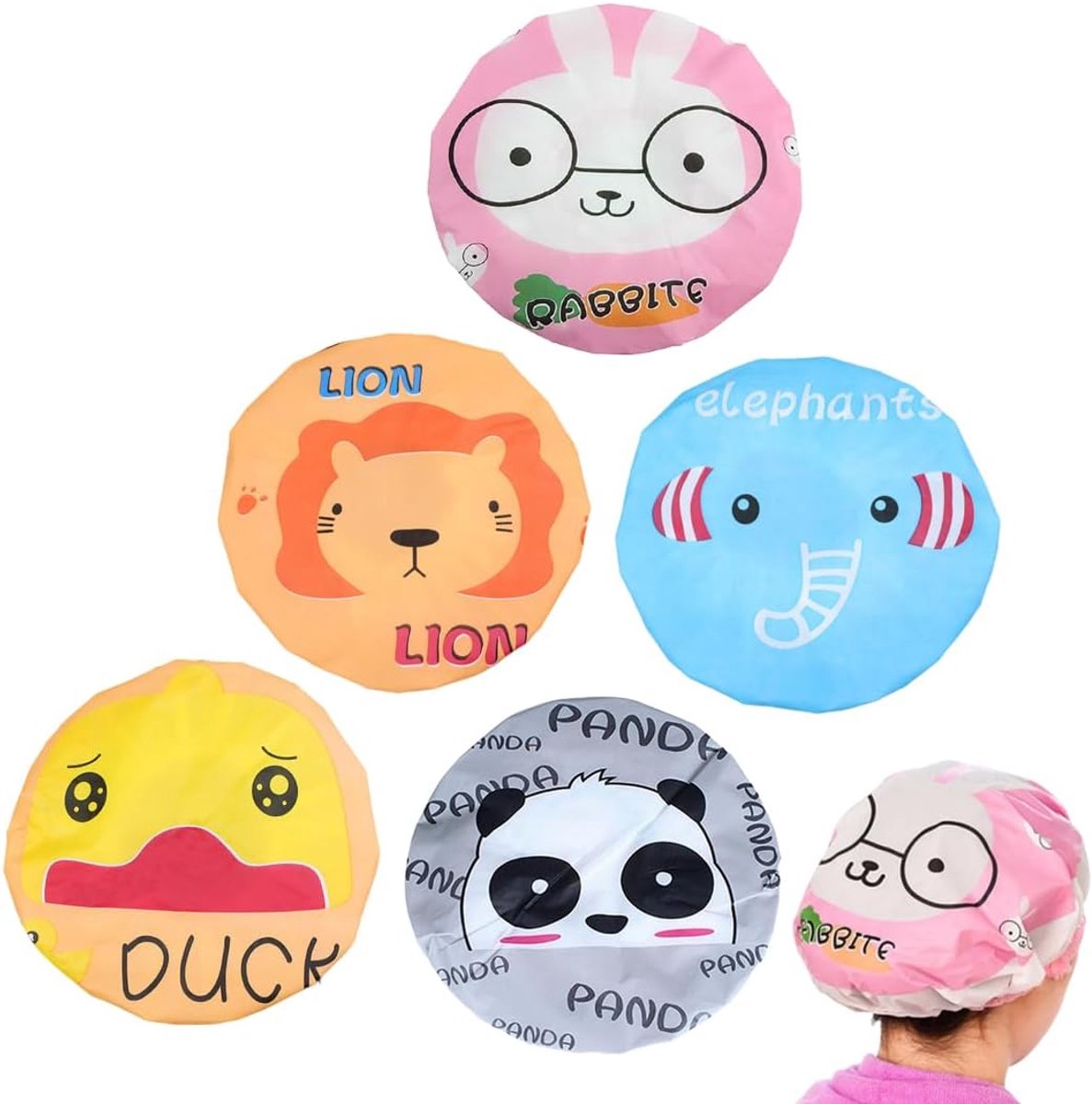 SnelShoppen - Pack van 5 Kinderen Douchekap Waterdicht Cartoon Herbruikbare Douchekap voor Spa, Reizen en Thuisgebruik - 27x27 cm