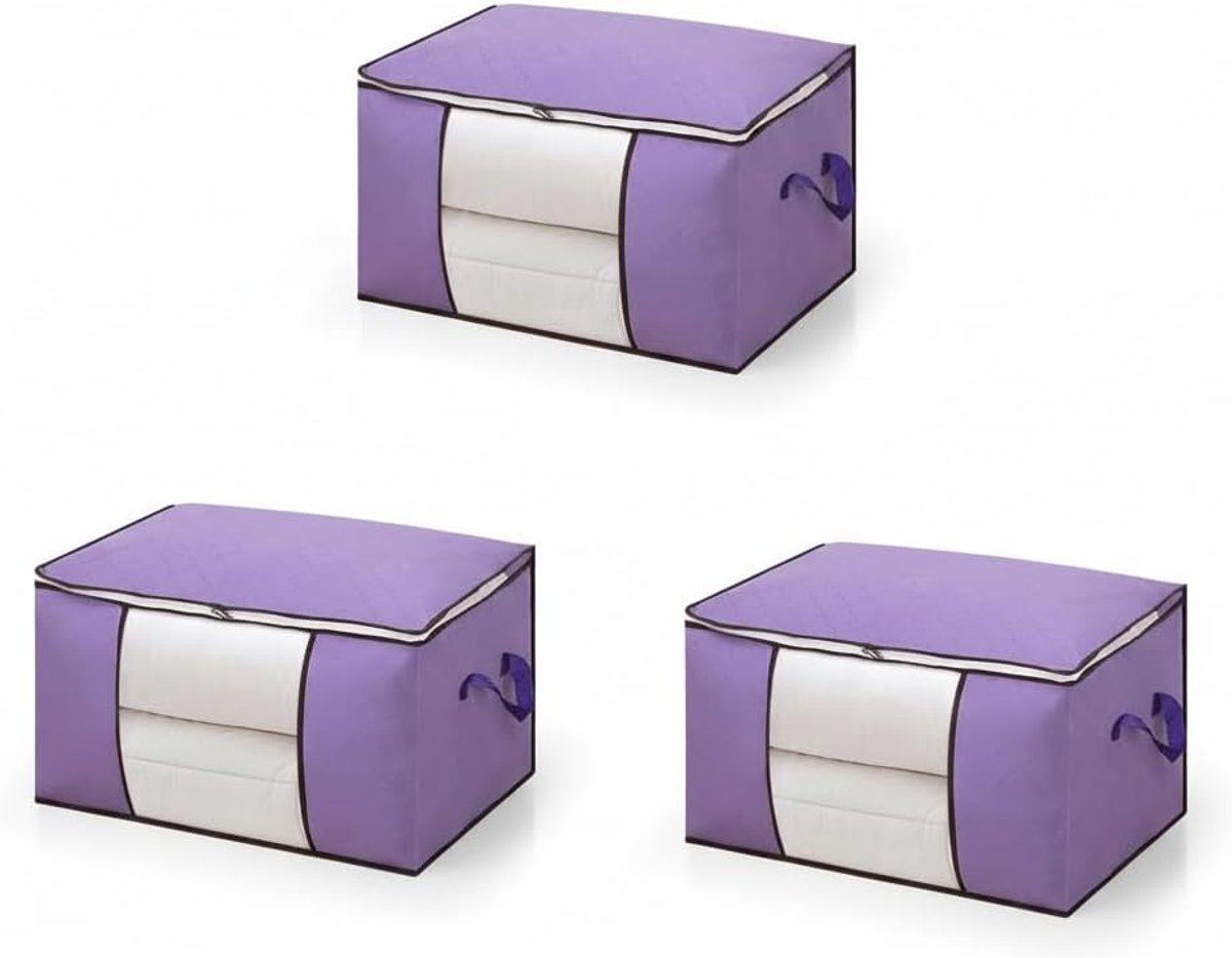 SnelShoppen - 3-Piece Opbergbak Set met Transparant Venster voor Onderbed, Deksel, Paars, 60 x 35 x 40 cm, Ruimtebesparend, Ideaal voor Kleding en Spe