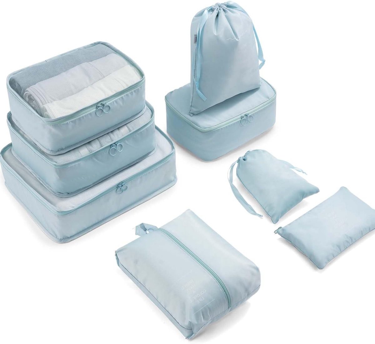 8-delige Inpak Cubes Set voor Koffers, Ideaal voor Vakantie, Zakenreizen en Kamperen - Blauw Organizersysteem voor Efficiënte Bagageopslag
