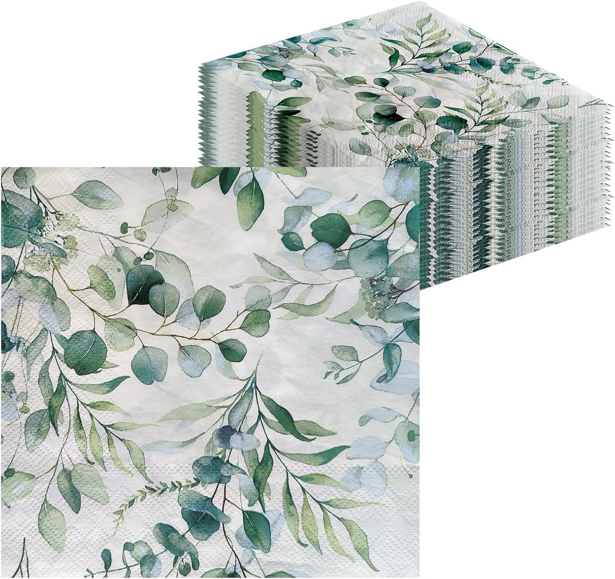 SnelShoppen - Eucalyptusfeestservetten - Groene Bladpapieren Servetten - Wegwerp Diner Servetten - Sterke en Scheurvaste Servetten - Perfect voor Thee