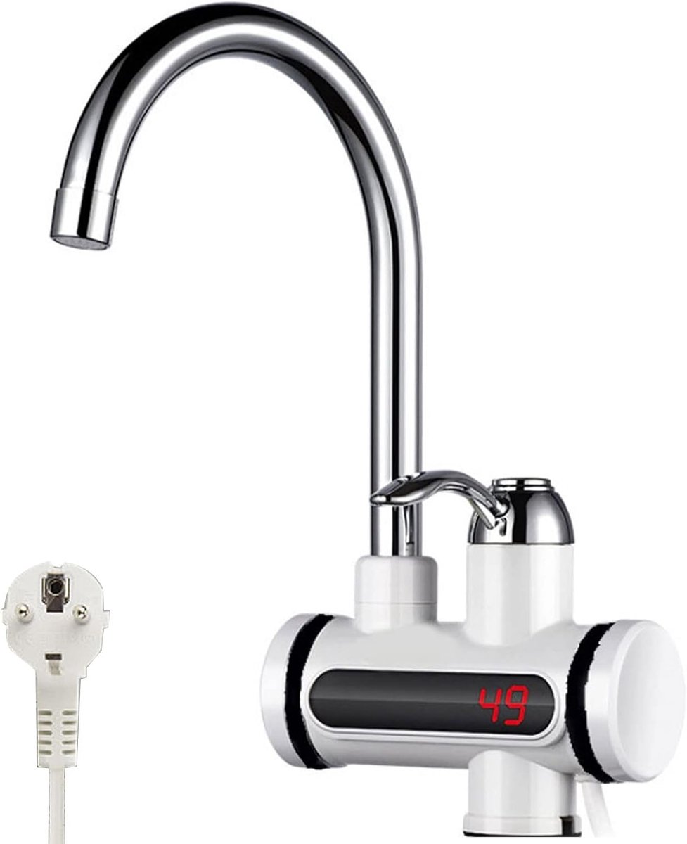 SnelShoppen - Instant Hot Water Tap 230V 3000W Elektrische Waterverhitter met LED Display, 360° Draaiend RVS Koken Water Kraan voor Keuken en Badkamer
