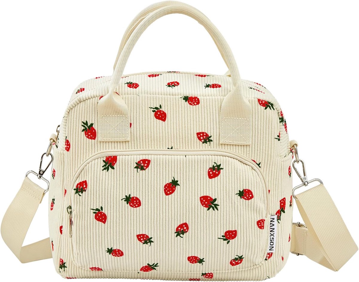 SnelShoppen - Insulated Lunch Bag 12L Herbruikbare Lunchbox Groot Capaciteit Schattige Corduroy Cooler Bag Zacht Koeltasje voor Werk, Picknick en Reiz