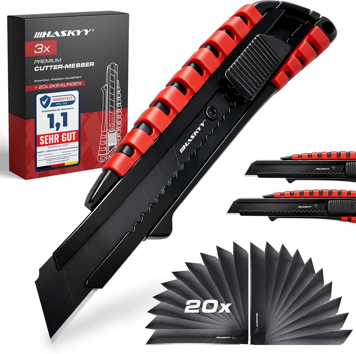 SnelShoppen - Cutter Knife Set 3-delig - Universeel Professioneel Snijmes - Inclusief 20 Stuks SK5 Hoog Koolstof Staal Mesjes 18mm - Ergonomisch Antis