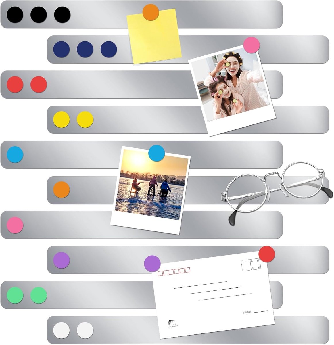 SnelShoppen - Pack van 10 Magnetische Memoborden 30x3 cm Zelfklevende Magnetische Strips met 32 Sterke Magneten van RVS voor Kantoor, Keuken, School e