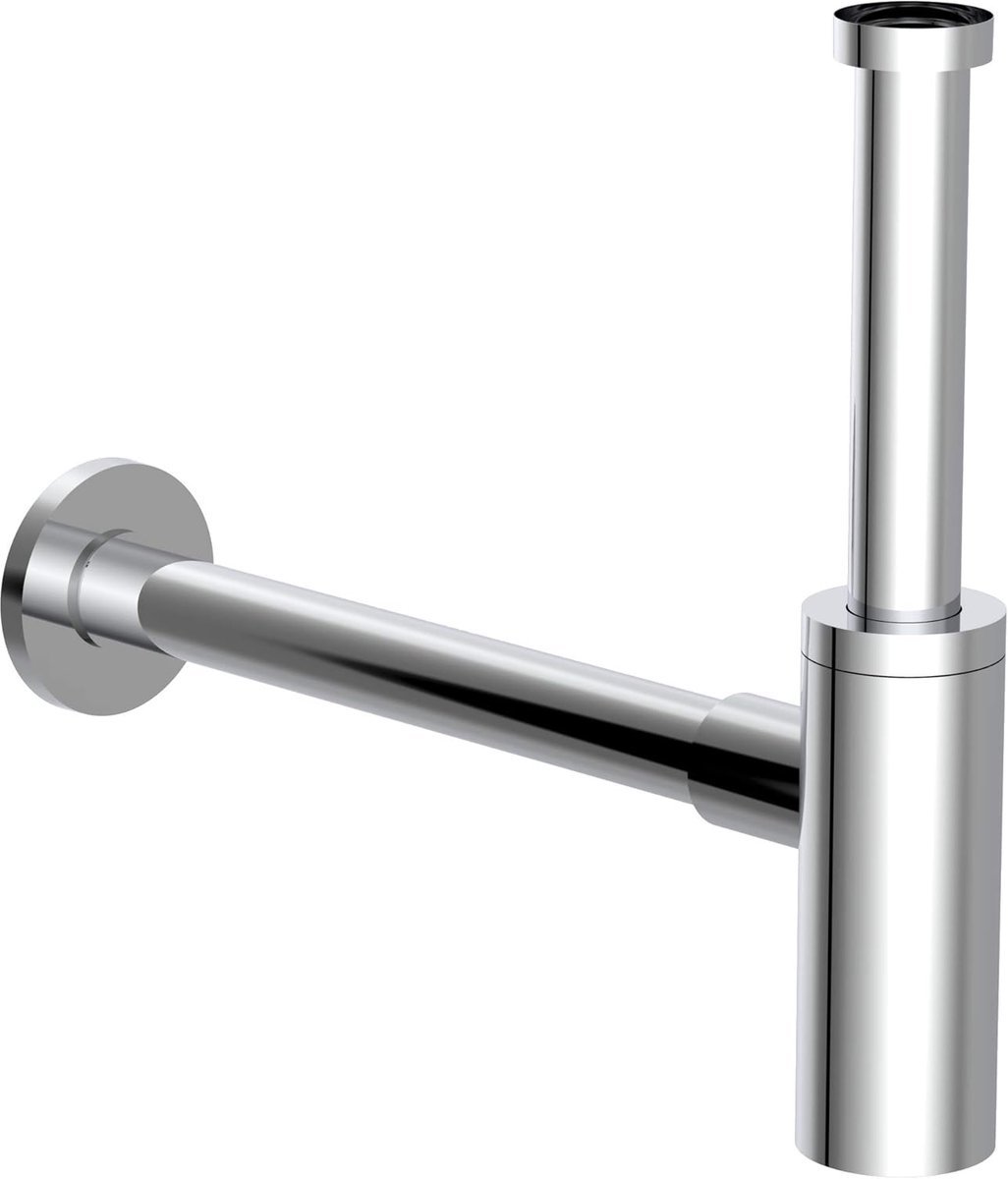 SnelShoppen - Siphon voor wastafel en wasbak, afvoer met geurafsluiting en reinigingsopening, flessensiphon, afvoerleiding, chroom, corrosiebestendig,