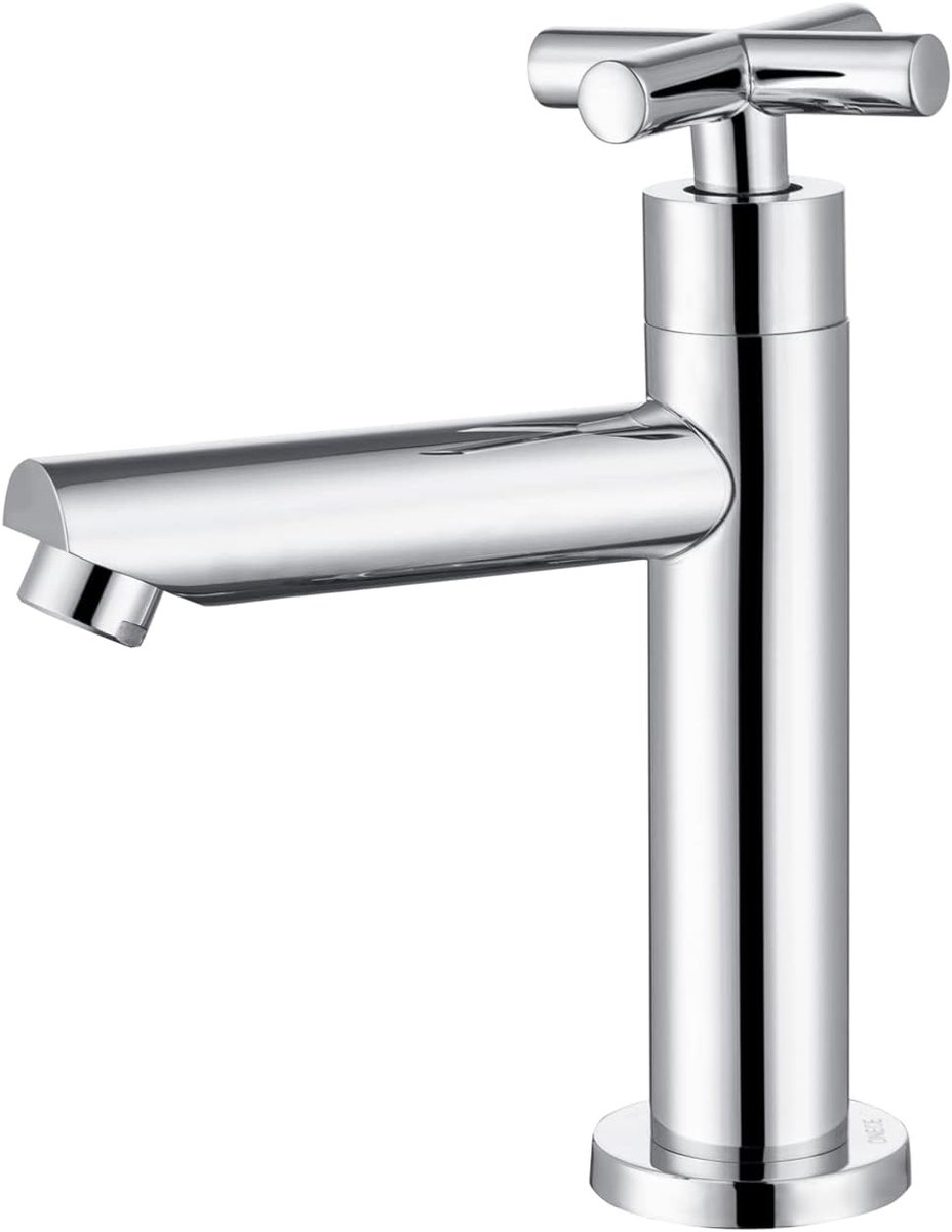 SnelShoppen - Cold Water Tap Gasten Toilet met Aansluitslang, Chroom | Wastafelmengkraan Koud Water | Koudwaterkraan met Afneembare Luchtbel
