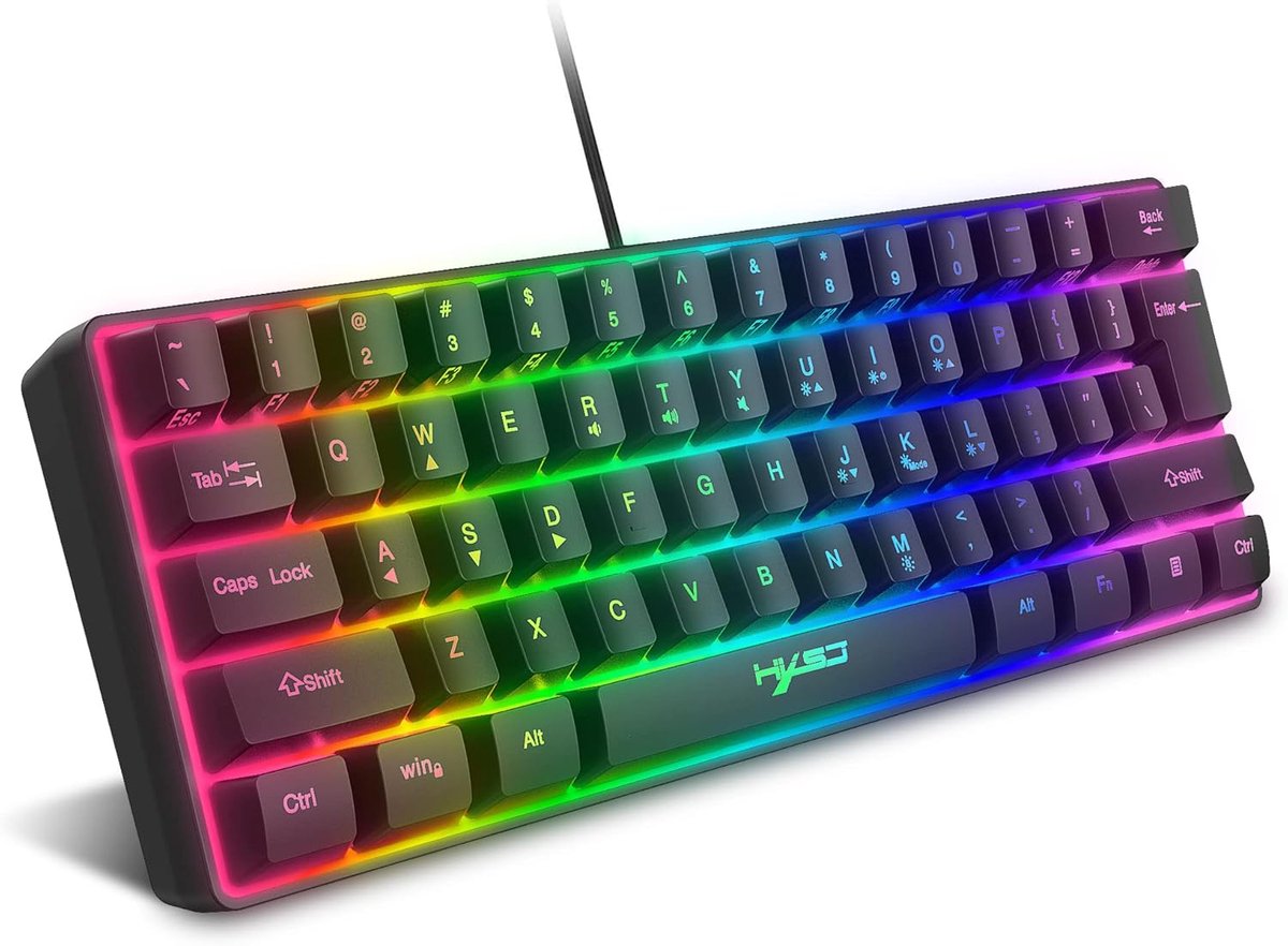 SnelShoppen - 60% Draadgebonden RGB Gaming Toetsenbord, 61 Toetsen Mini Compact Toetsenbord met 11 Chroma RGB Verlichting, Anti-ghosting Toetsen voor