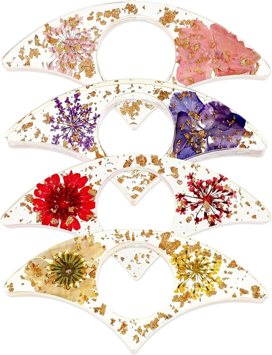 SnelShoppen - 4-delige Drogen Bloemen Boekenlegger Set, Praktische Pagina Houder voor Boekenliefhebbers, Elegante Resin Bookmark in Paars, Roze, Rood,